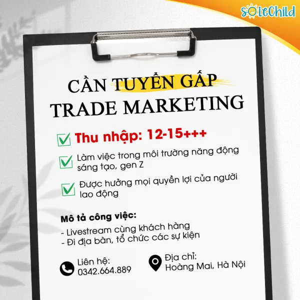 Nhãn hàng SoleChild tuyển dụng vị trí Trade Marketing ngành mẹ&bé