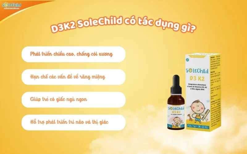 Thành phần D3K2 SoleChild gồm những gì? Mang lại công dụng gì cho trẻ? Thành phần D3K2 SoleChild gồm những gì? Mang lại công dụng gì cho trẻ?
